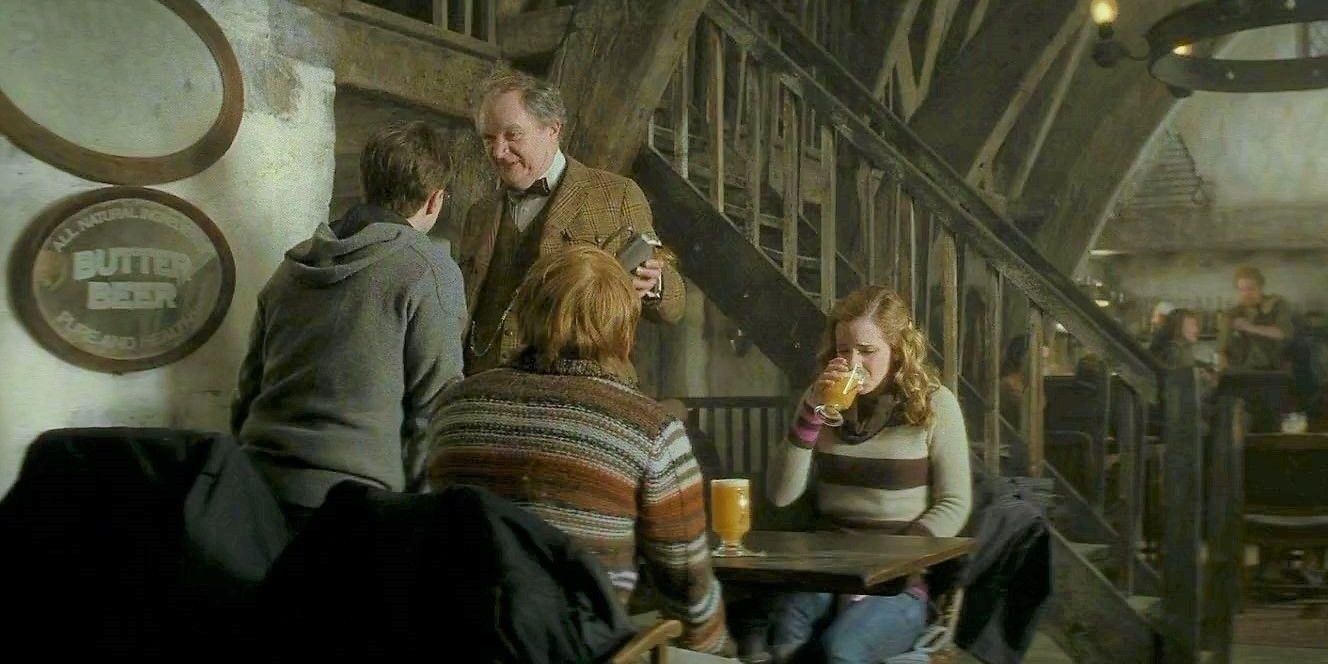 Harry says hello to Professor Slughorn while at the Three Broomsticks in Half-Blood Prince