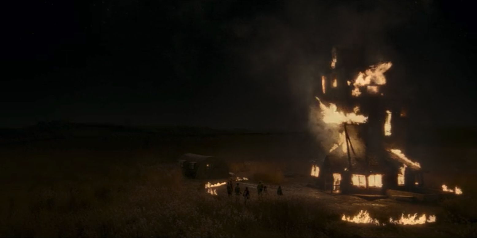 The Burrow on fire in HP and the Half Blood Prince