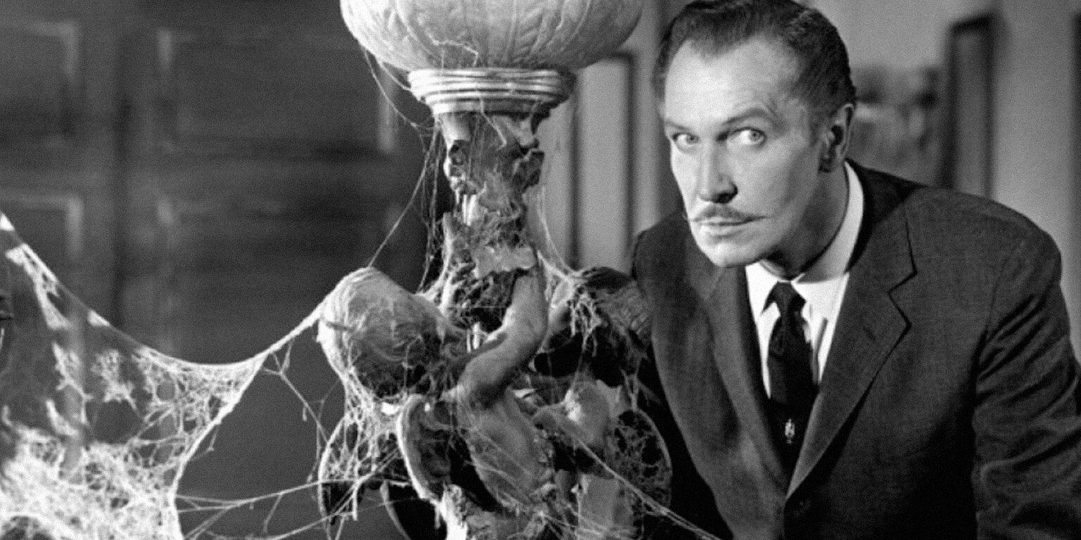 House on Haunted Hill Vincent Price looking menacing in black and white 