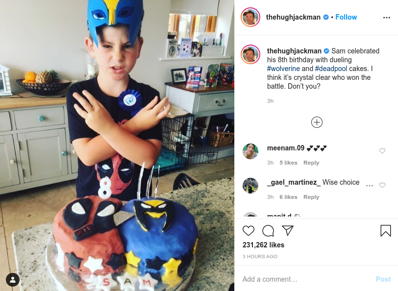 Hugh Jackman Drags His Son Into Ryan Reynolds Feud With Deadpool-Wolverine Cake on Instagram