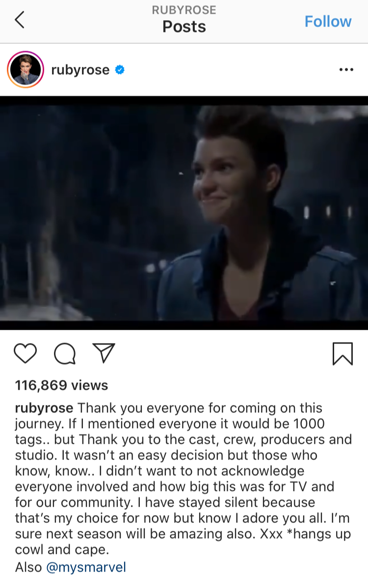 Ruby Rose Batwoman Exit Post