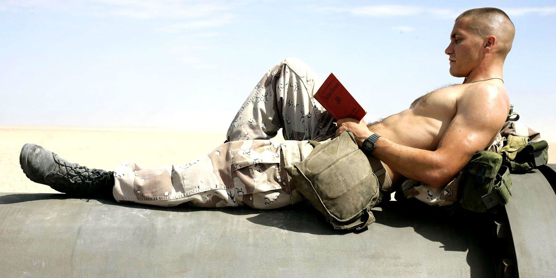 Anthony reading a book in Jarhead