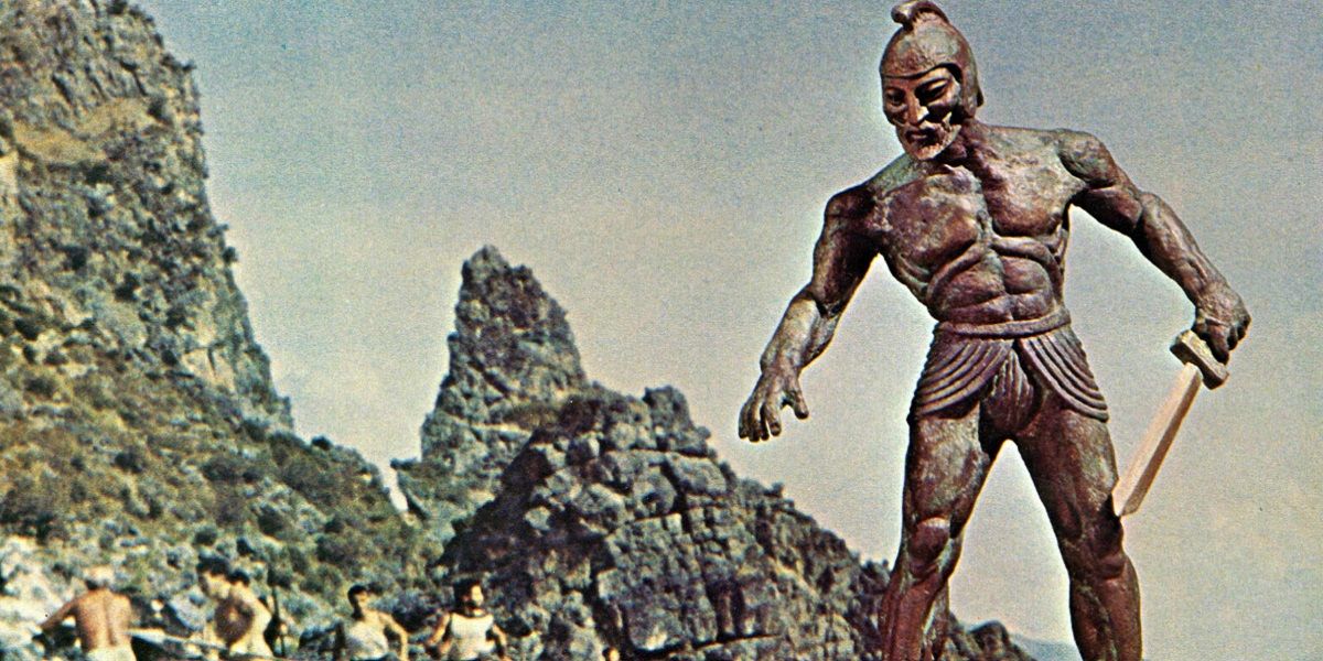 Giant soldier in Jason And The Argonauts looking over workers