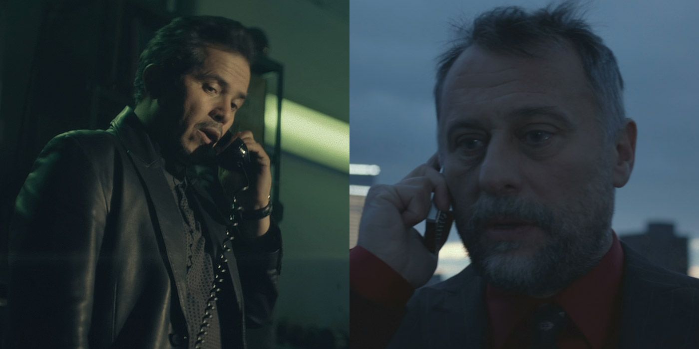 Split screen of Aurelio and Viggo on the phone in John Wick