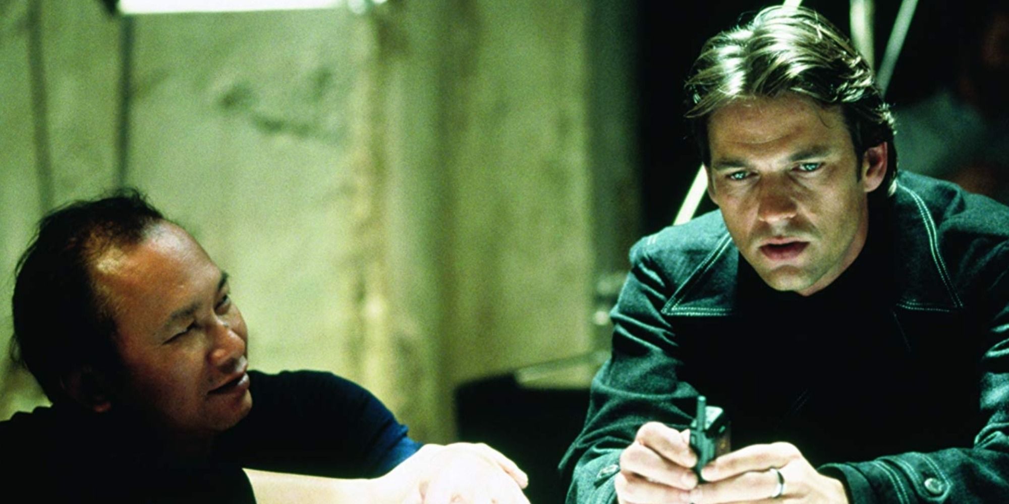 John Woo directing Dougray Scott on the set of Mission: Impossible 2