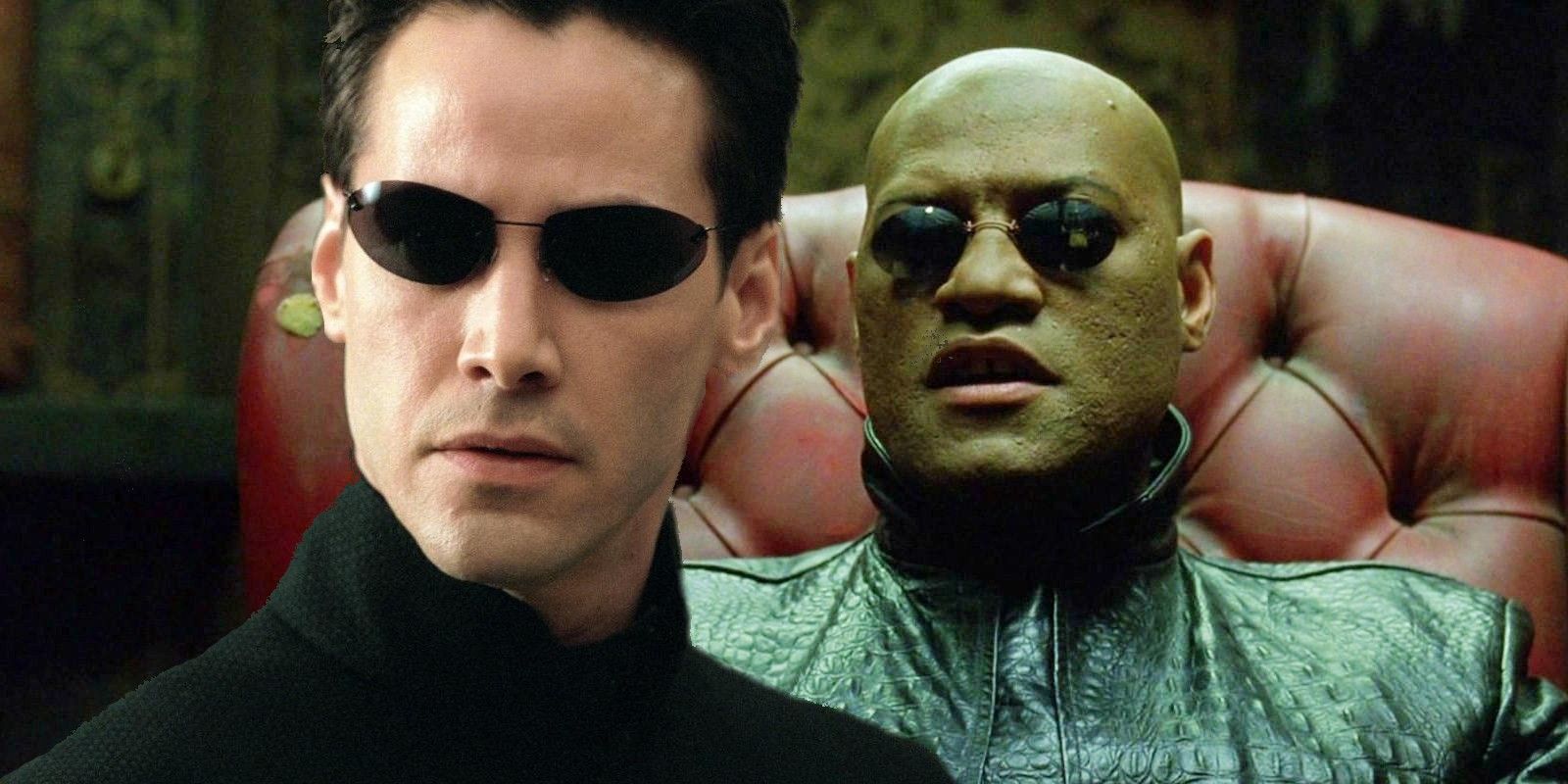 Keanu Reeves as Neo and Laurence Fishburne in The Matrix