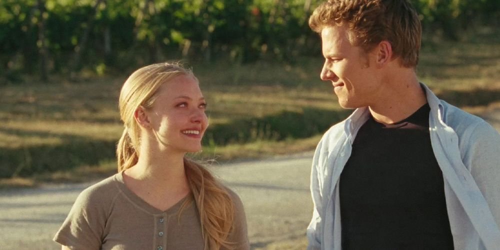 Boy and girl smile at each other in Letters To Juliet