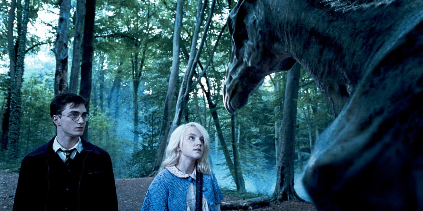 Harry Potter, Luna Lovegood, and a thestral
