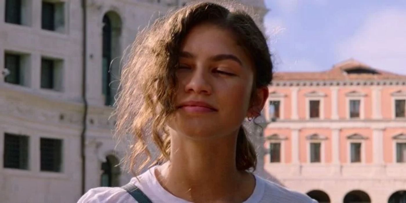 MJ with her eyes closed in Spider-Man Far From Home.