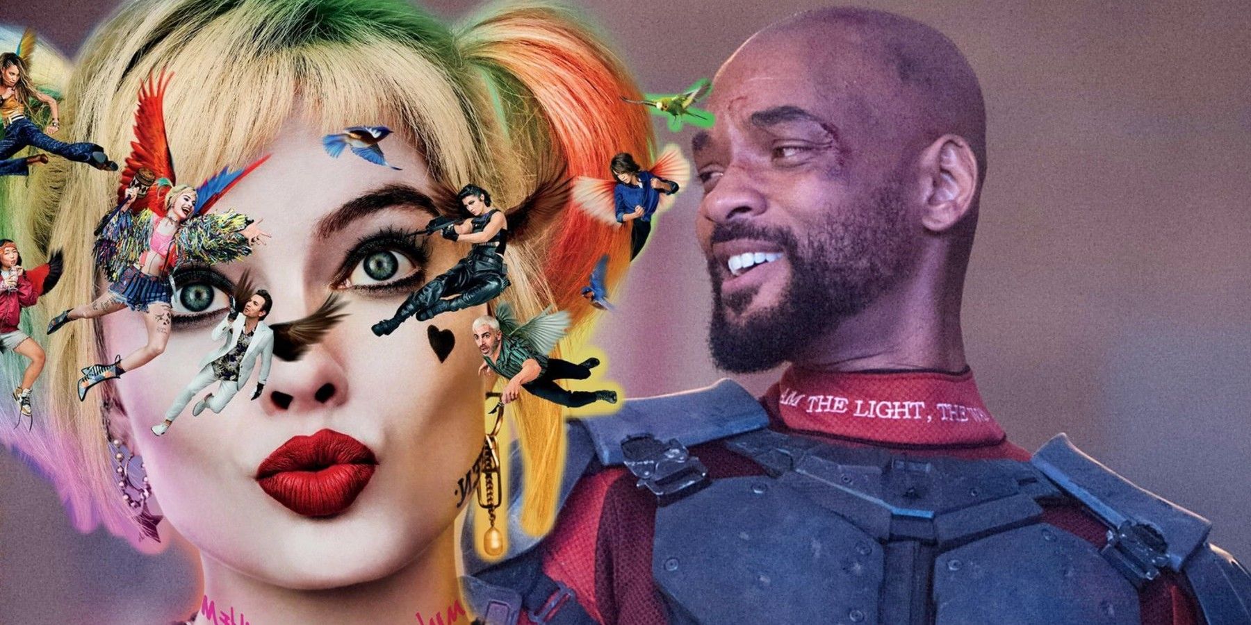 Margot Robbie as Harley Quinn in Birds of Prey and Will Smith as Deadshot in Suicide Squad