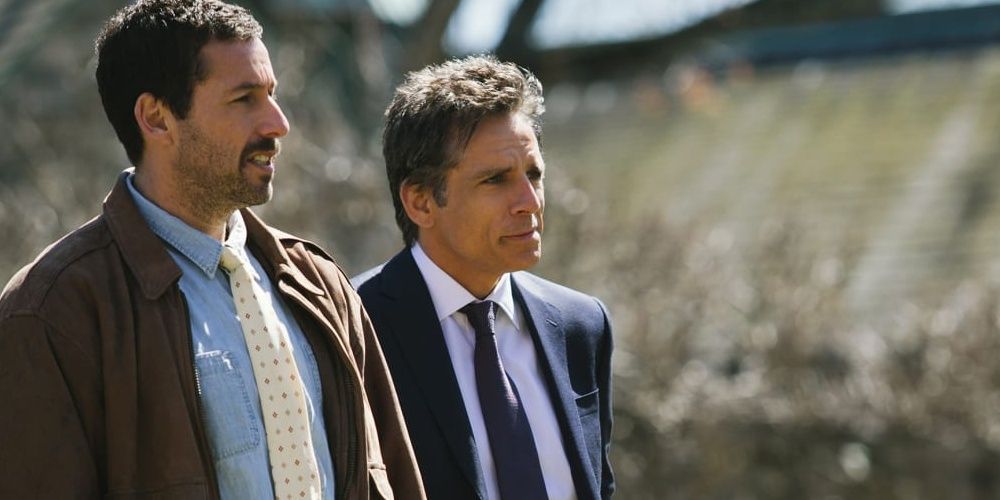 Ben Stiller and Adam Sandler looking sideways in The Meyerowitz Stories