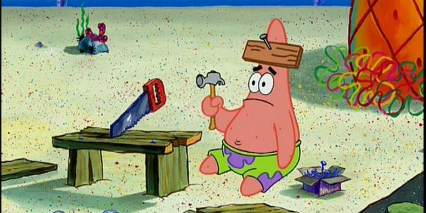 Patrick with a nail on his forehead in SpongeBob