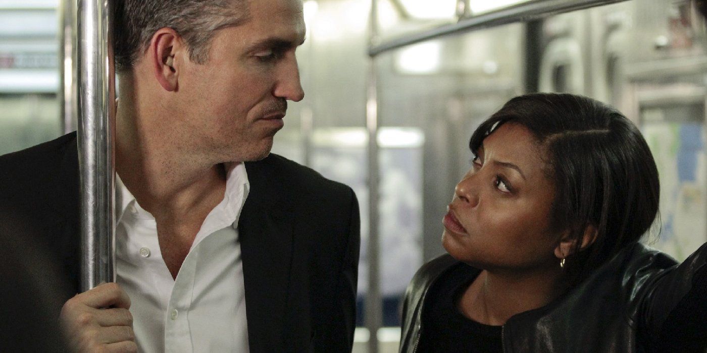Reese and Carter looking at one another on public transportation in Person of Interest