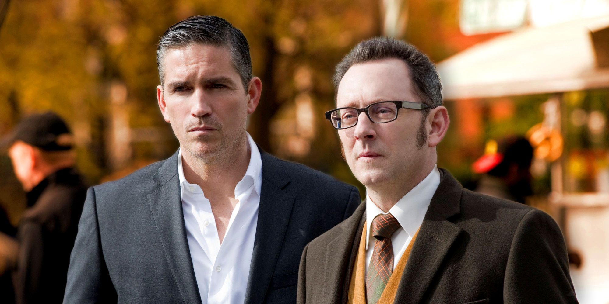 Jim Caviezel and Michael Emerson in suits in Person of Interest
