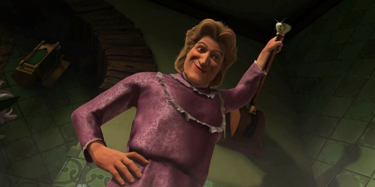 Prince Charming holds a level in Shrek with his hand on his hip.