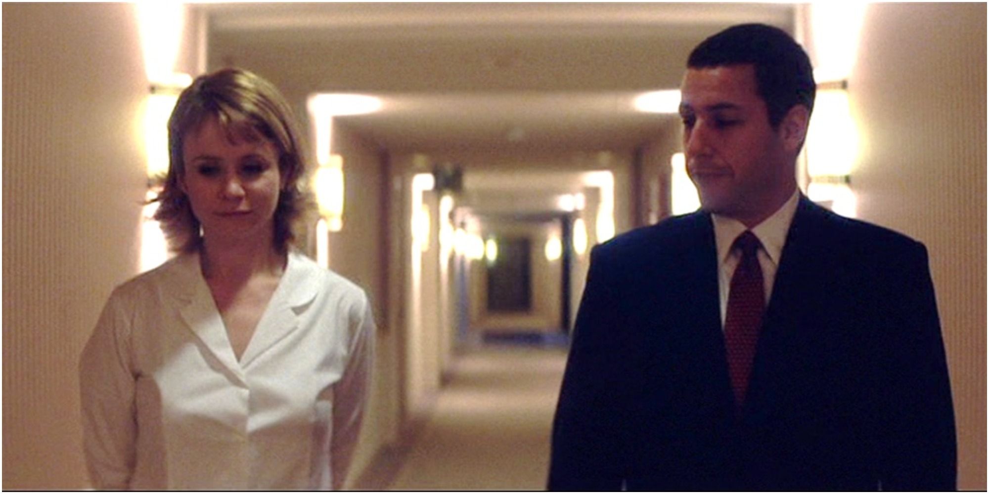 Adam Sandler and Emily Watson in a hallway in Punch-Drunk Love