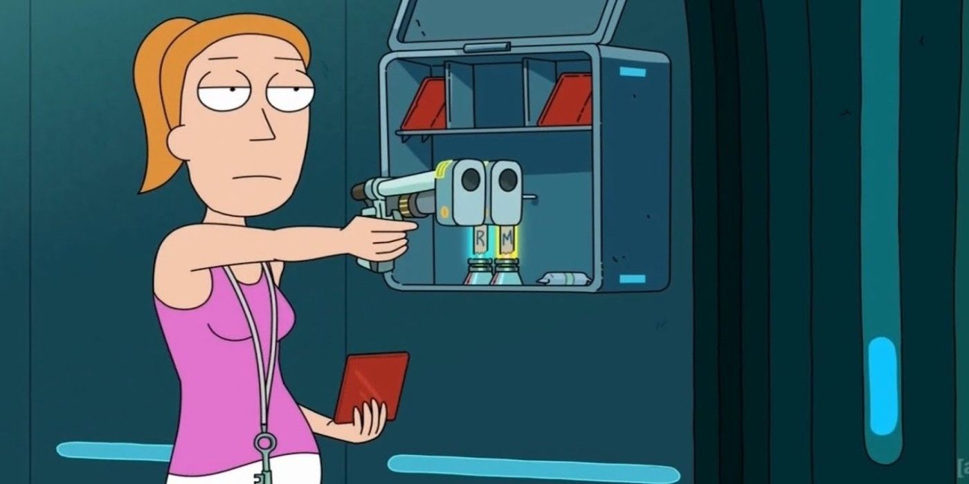 Summer holding out a weapon in Rick and Morty 