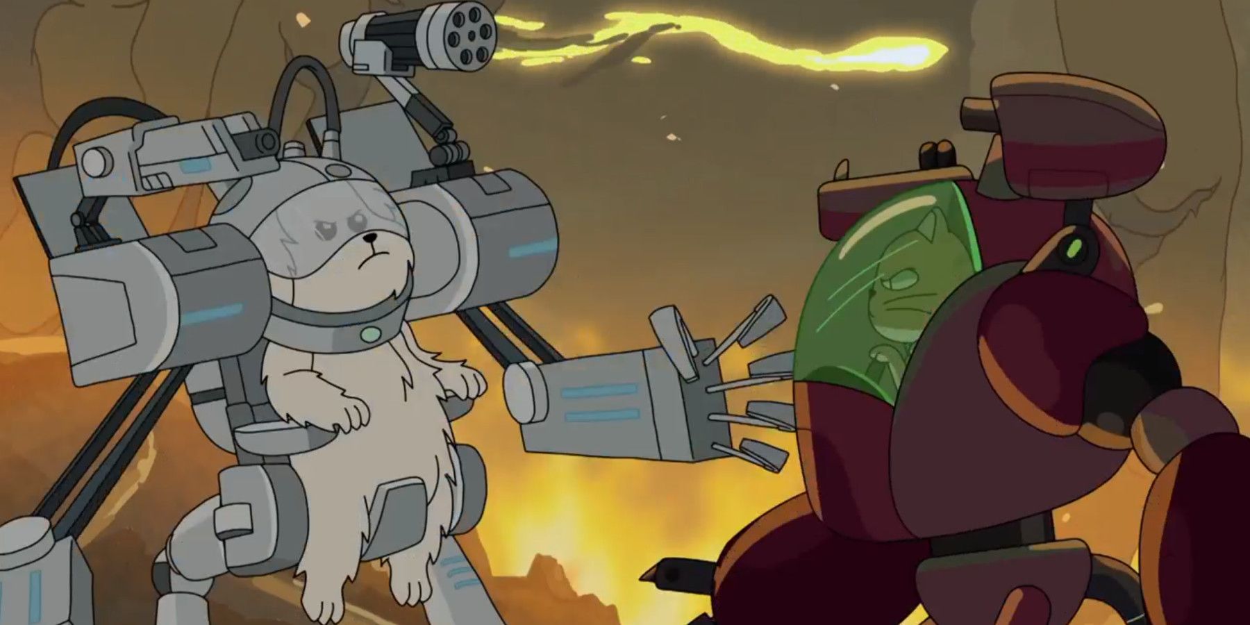 Rick and Morty Snuffles Fights Cat In Mech Armor