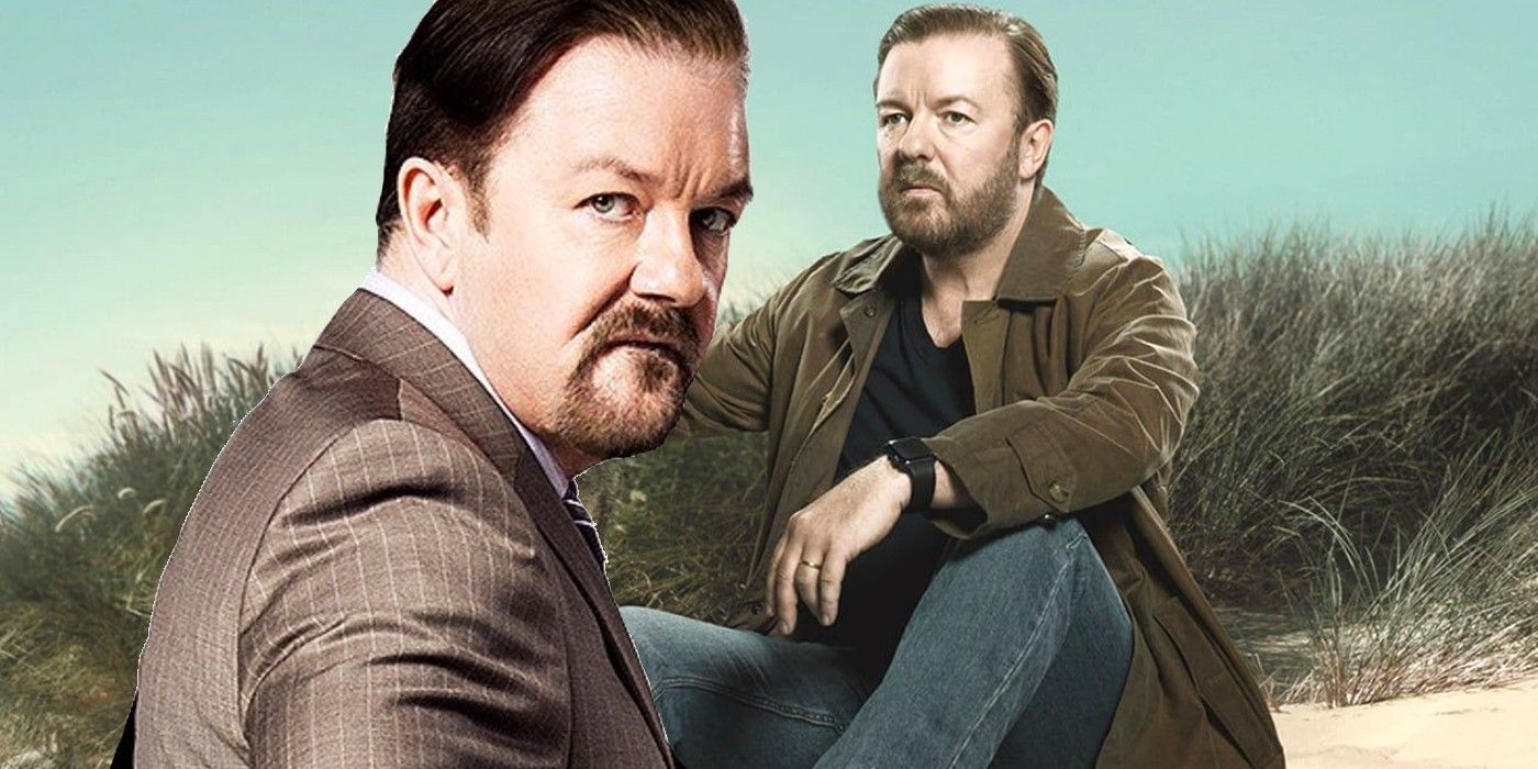 Ricky Gervais as Tony and David Brent in After Life and Office