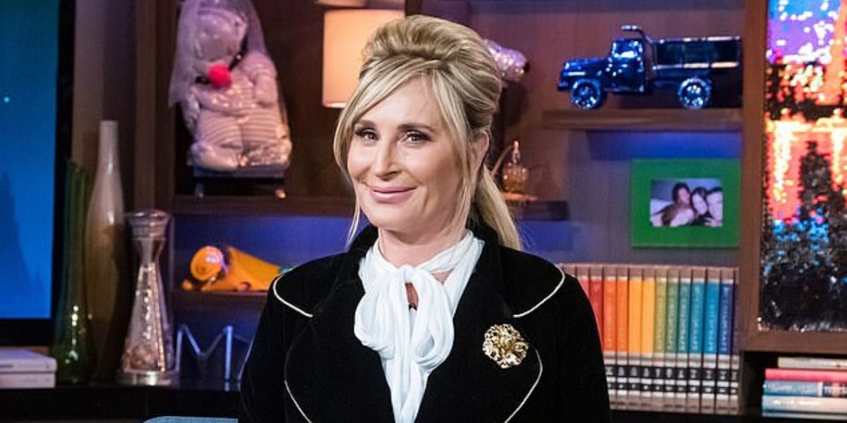 Sonja Morgan smiling on WWHL with Andy Cohen