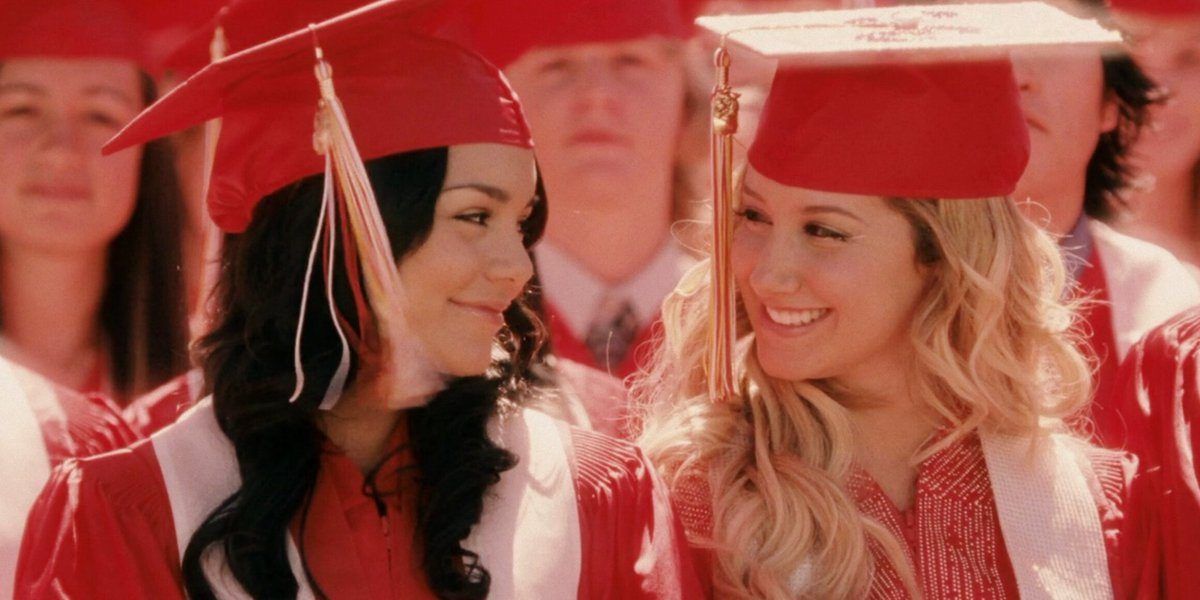 Sharpay and Gabriella smiling at each other High School Musical