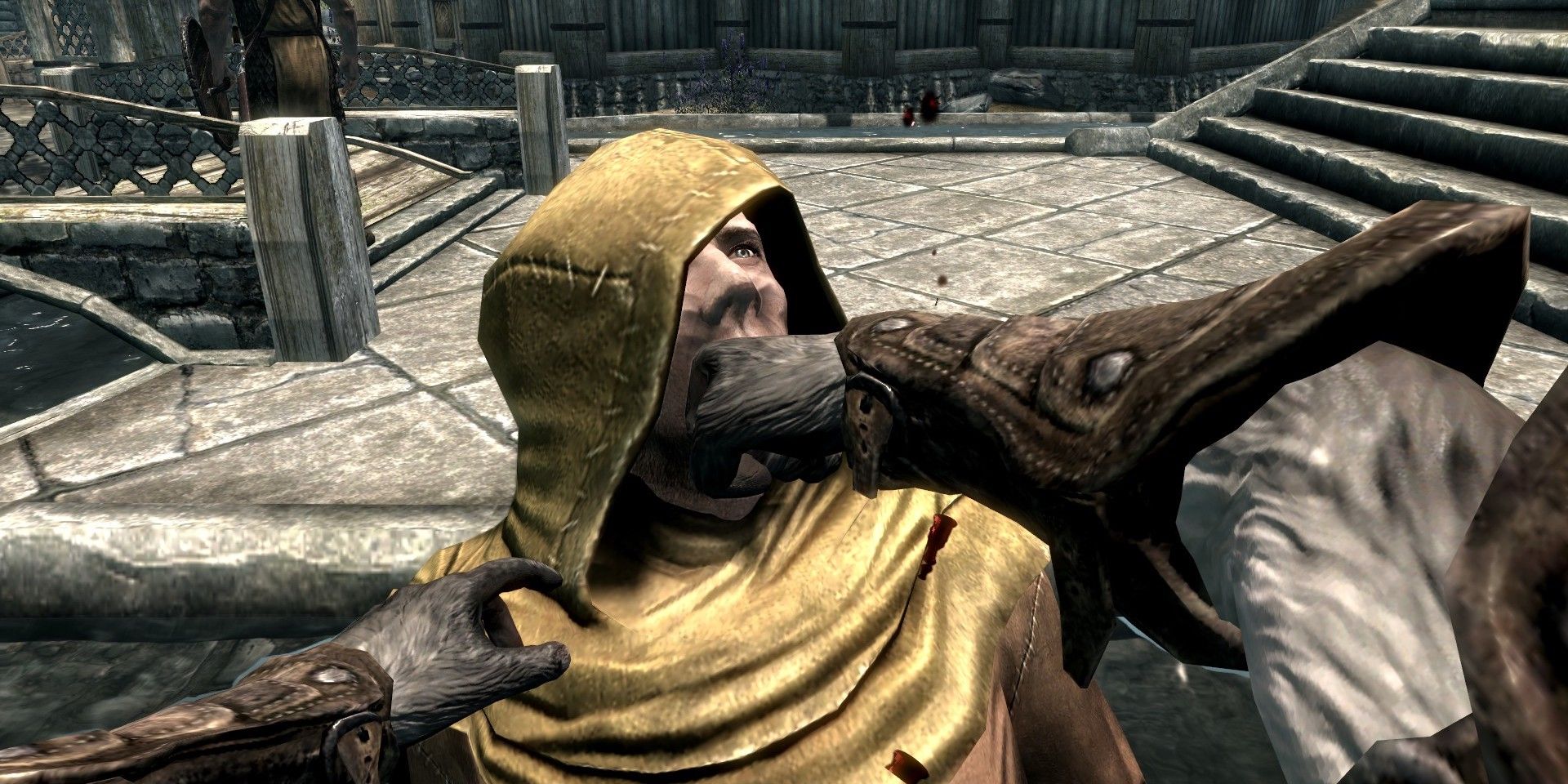 first person view of fists punching skyrim character in the mouth