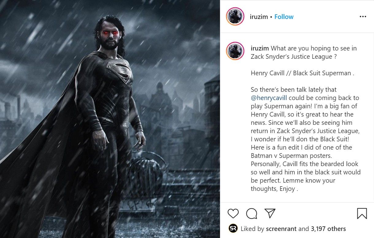 Snyder Cut fan art Superman black suit Henry Cavill