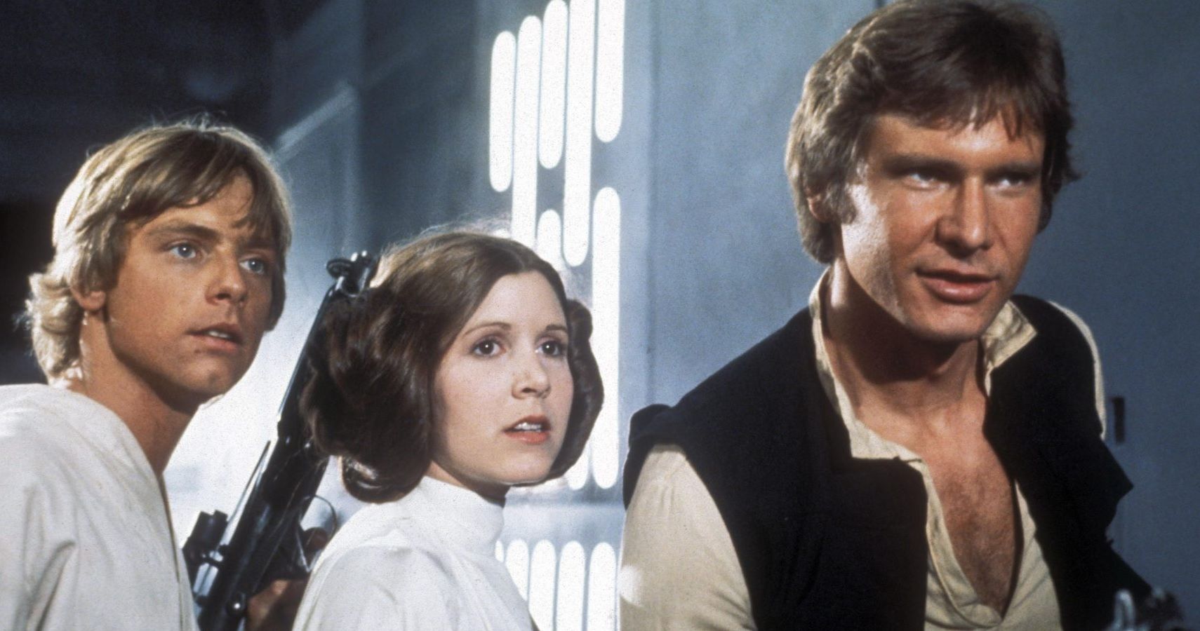 Scene of Luke, Han and Leia in Star Wars 1977