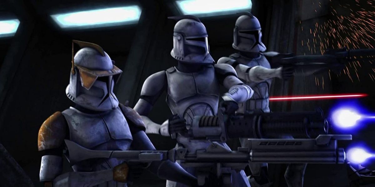 Domino Squad fends off droids at their base in the Rookies arc in Star wars The Clone Wars