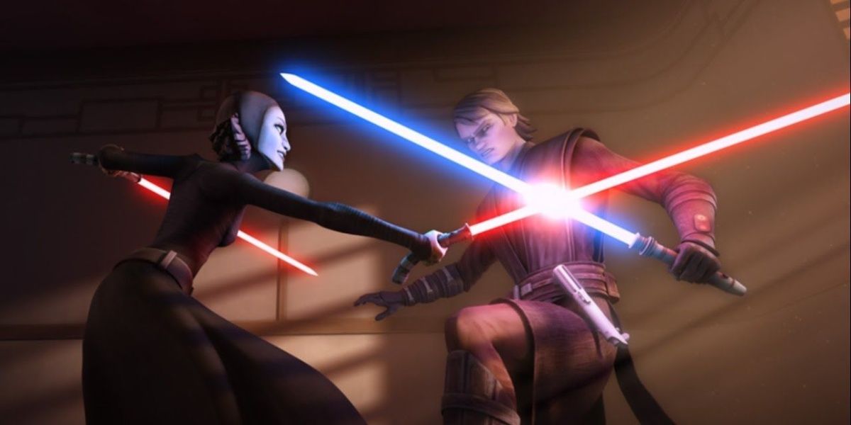 Barriss Offee duels Anakin in The Clone Wars
