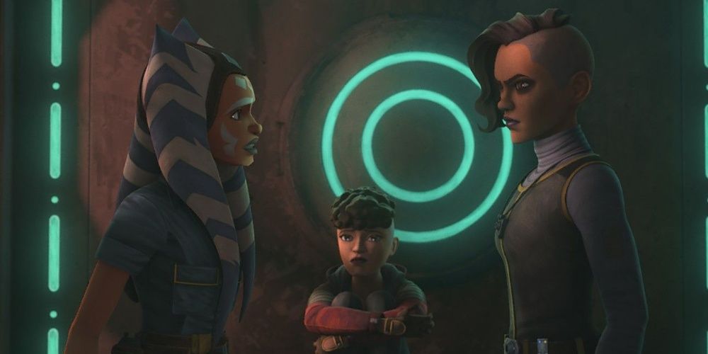 Ahsoka, Trace, and Rafa argue in the Pyke jail cell in The Clone Wars