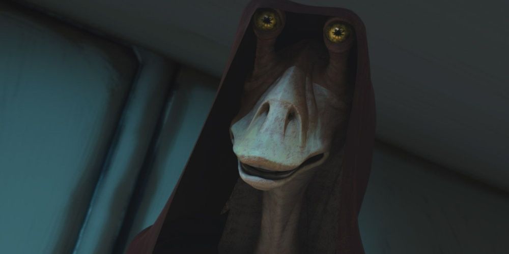 Jar Jar Binks disguised as a Jedi in Star Wars The Clone Wars