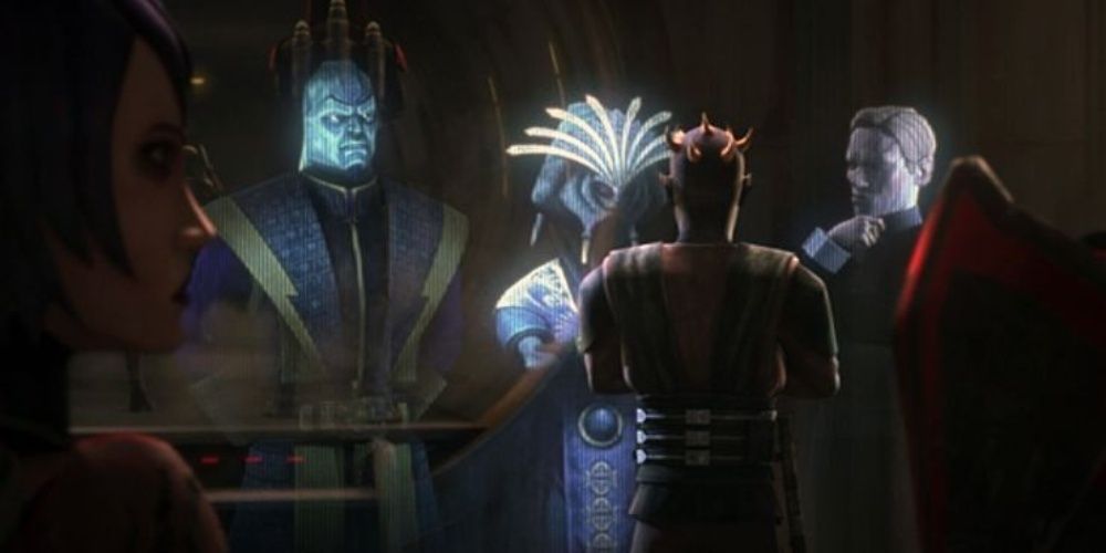 Maul tells leaders of his crime syndicate to go into hiding and await the chaos from Sidious' reformation of the Republic into the Empire to blow over in Star wars The Clone Wars