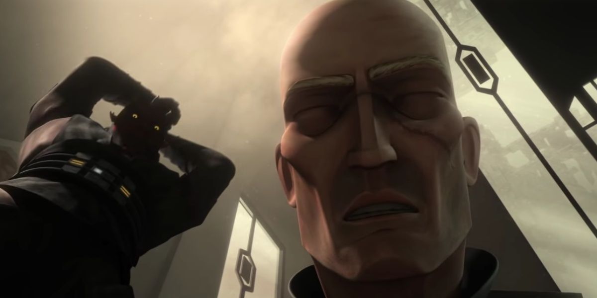 Maul executes Pre Vizsla after the two have a traditional duel to the death on Mandalore in The Clone Wars.