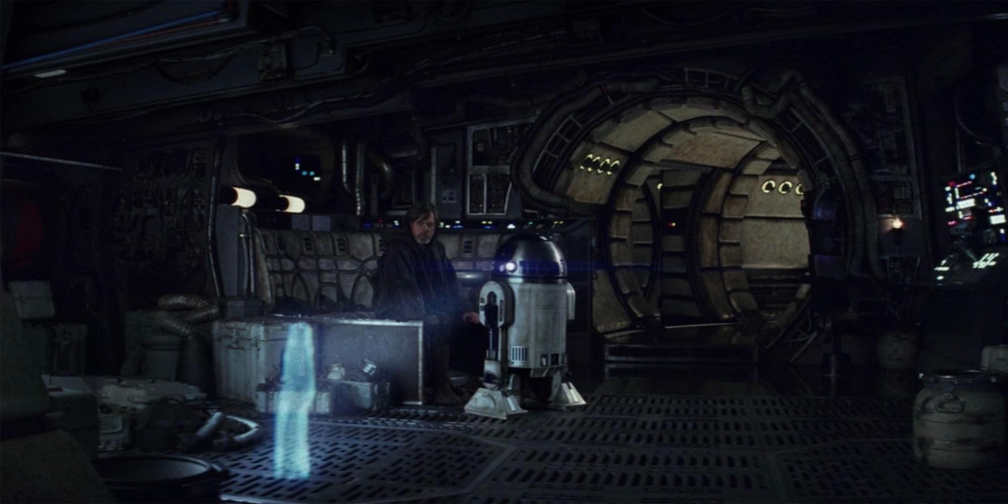 R2-D2 shows Luke Skywalker the hologram from A New Hope to try and convince him to return in Star Wars The Last Jedi