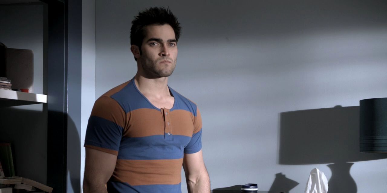 Derek in Stiles's shirt in Teen Wolf.