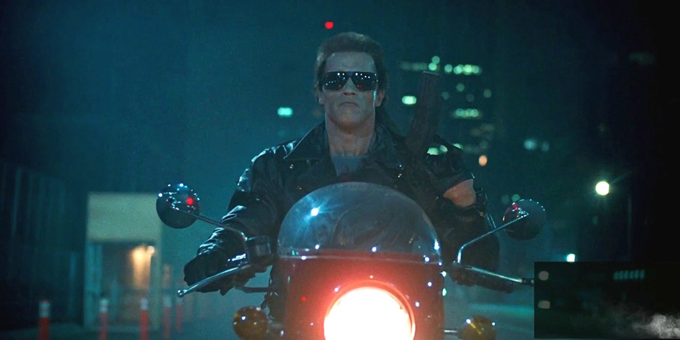 The T-800 on a motorcycle in The Terminator
