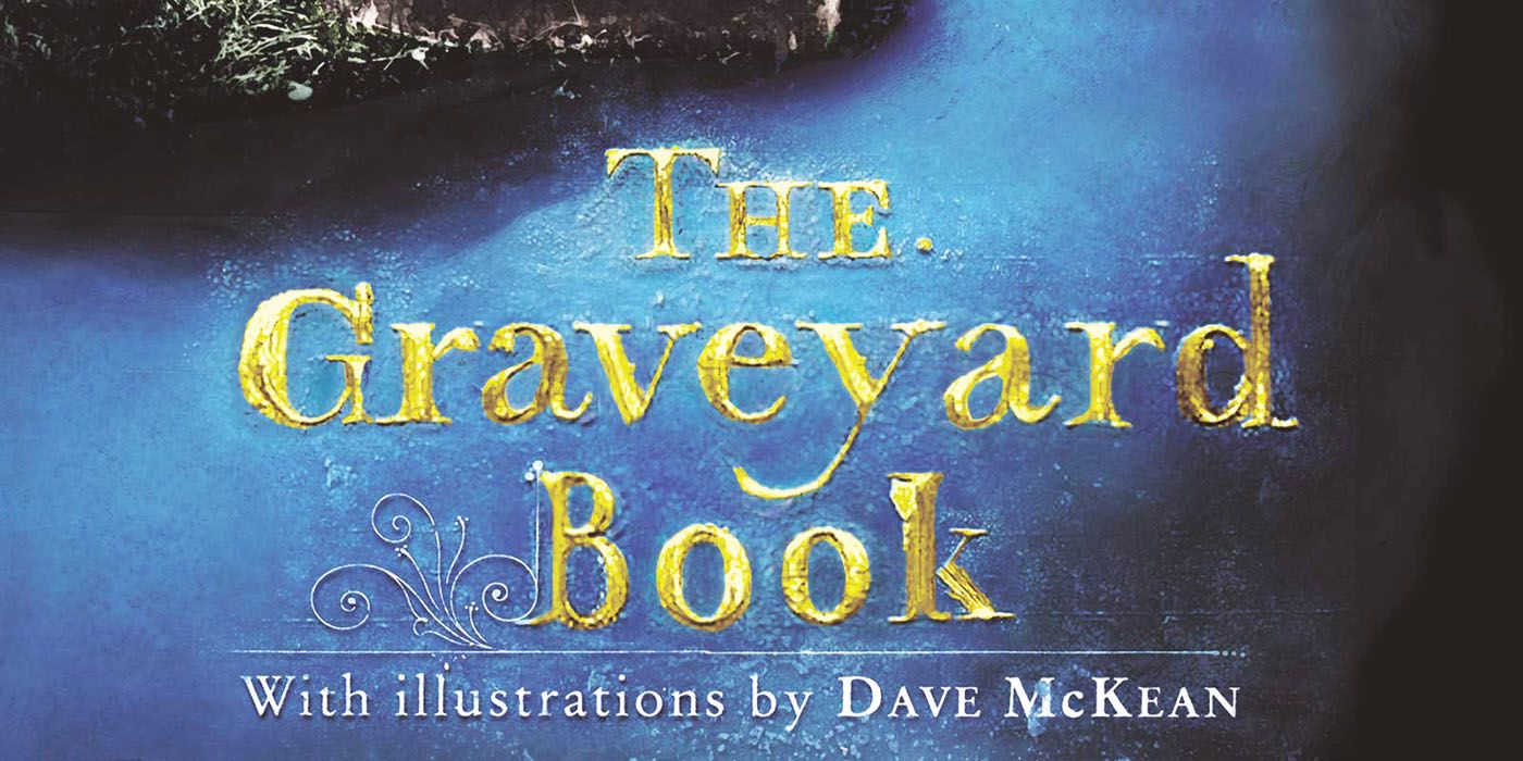 The Graveyard Book's title featured on a blue background