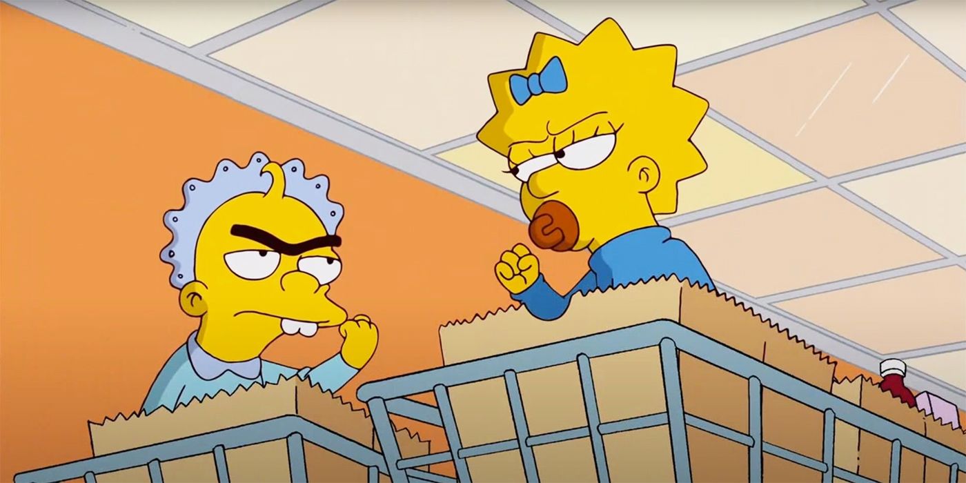 Gerald Sampson gives Maggie a death stare at the mall in The Simpsons 