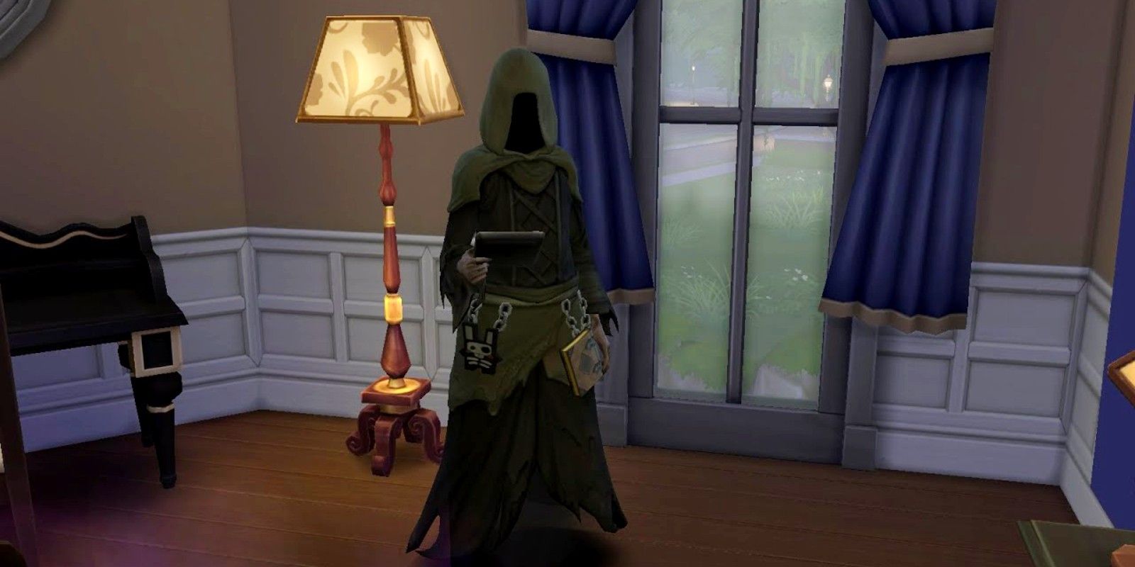 The Grim Reaper awaits a Sim's impending death in The Sims 4
