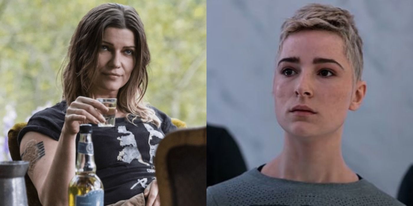 A split image depicts Diyoza and Hope in The 100