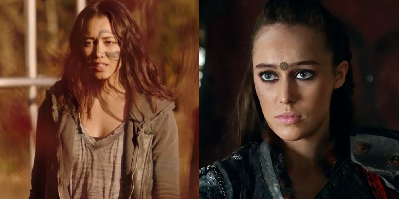 A split image depicts Emori and Lexa in The 100