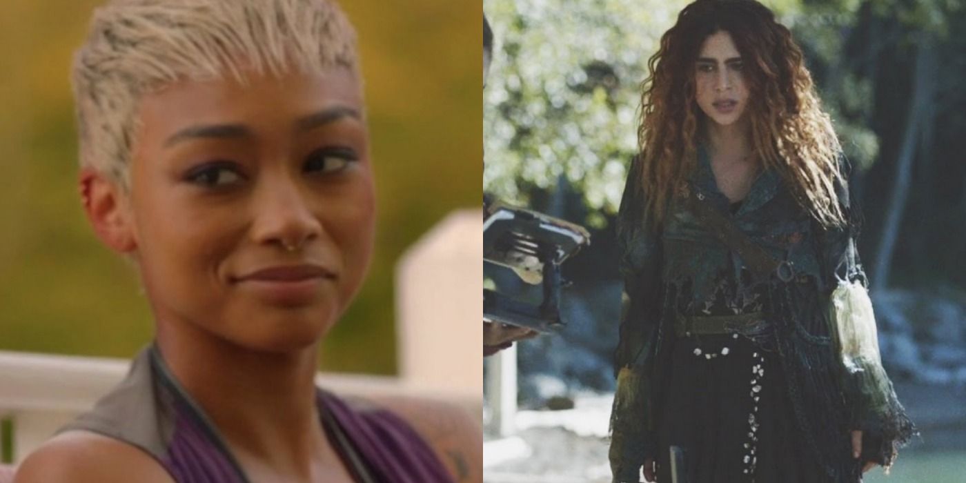 A split image depicts Gaia and Luna in The 100