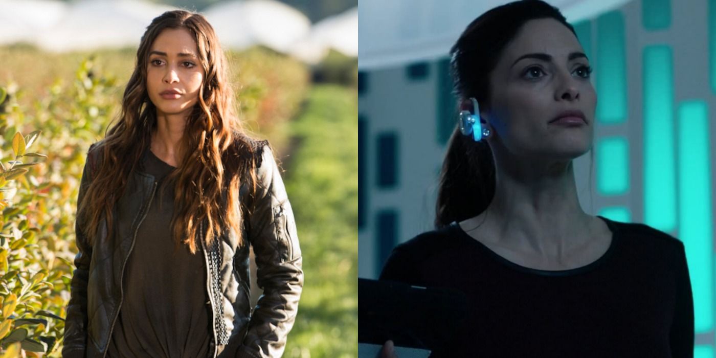 A split image depicts Raven and Becca in The 100