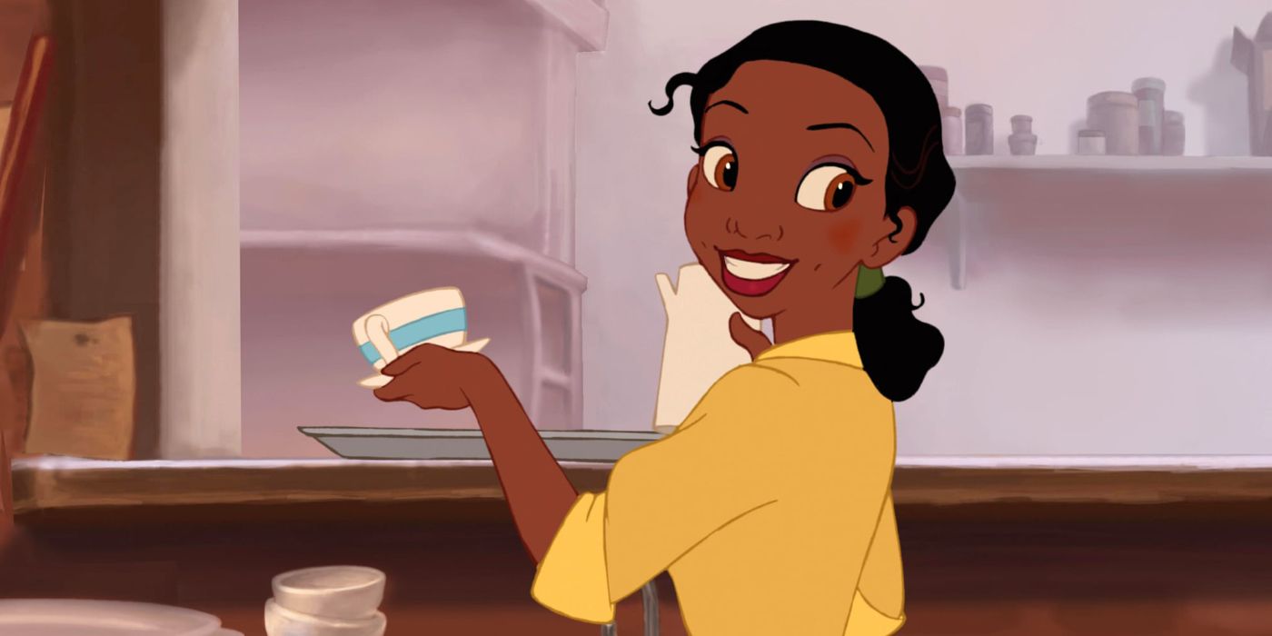 Tiana making a drink at work in Princess and the Frog