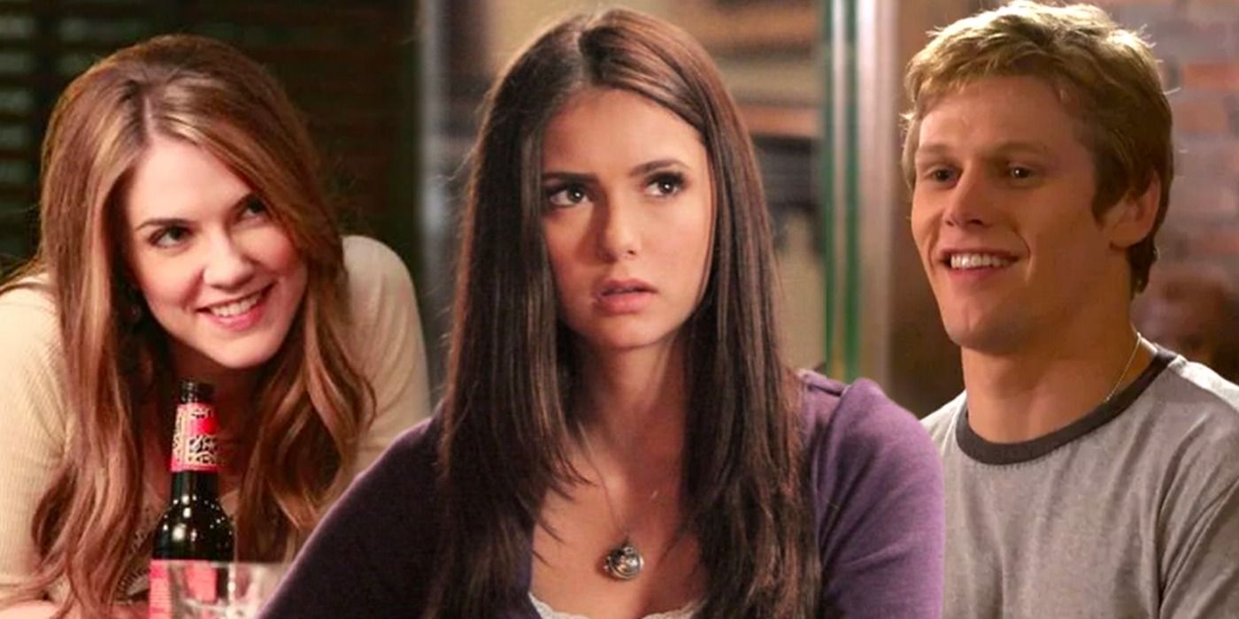 A blended image features Vampire Diaries characters Jenna, Elena, and Matt