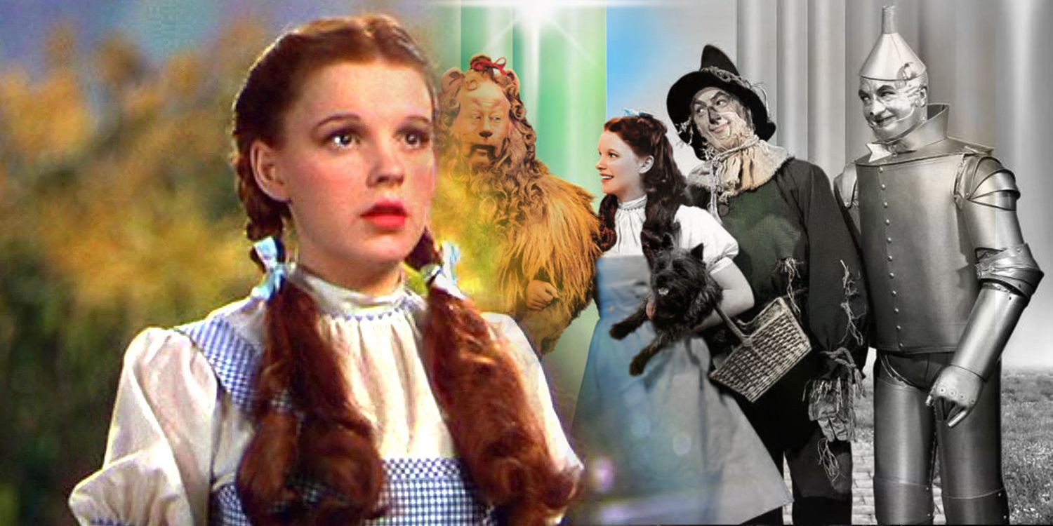 A blended image features both color and greyed images from The Wizard of Oz