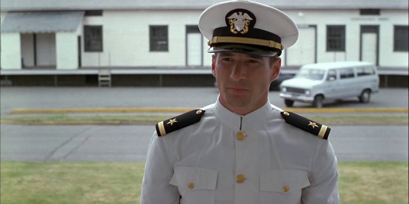Richard Gere standing in his uniform in An Officer And A Gentleman 