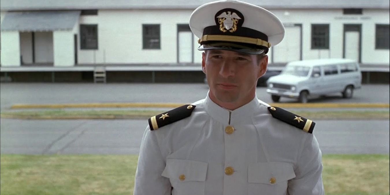 Richard Gere standing in his uniform in An Officer And A Gentleman