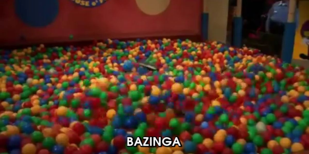 Sheldon in a ball pit in The Big Bang Theory.